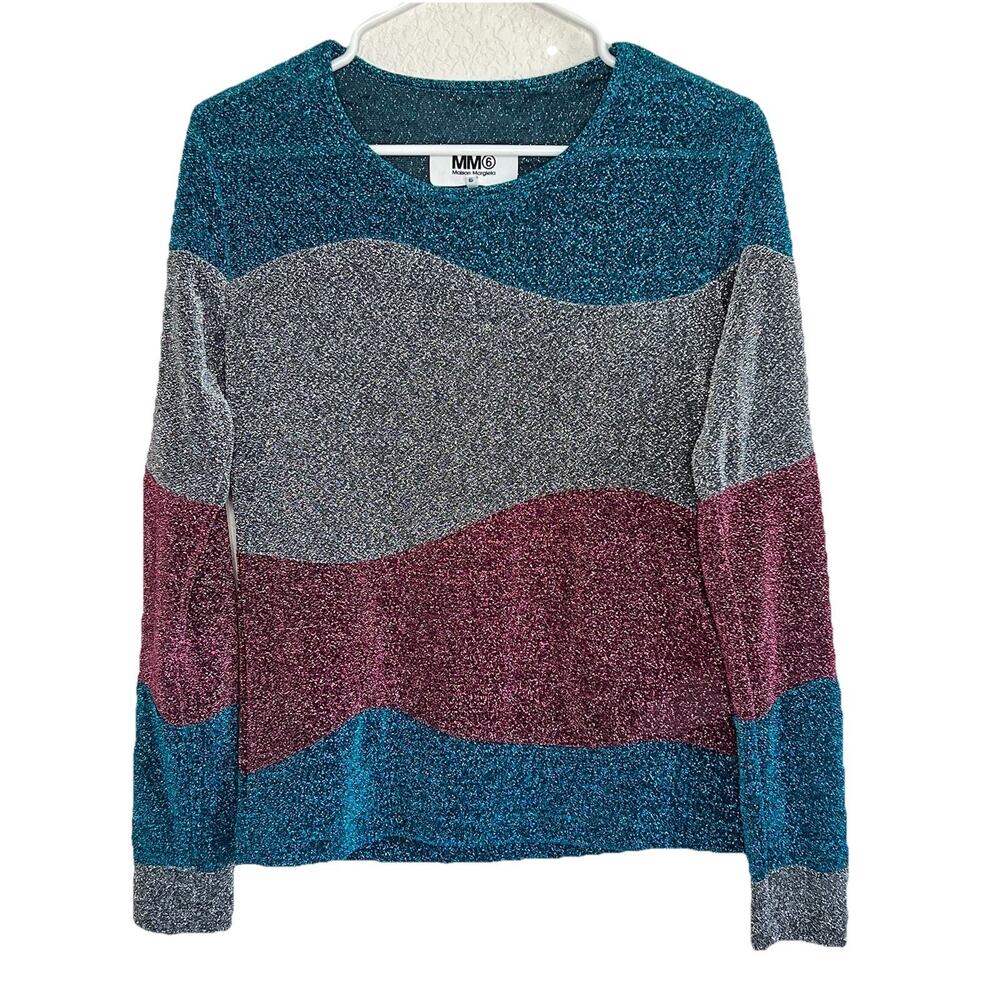 Maison Martin Margiela MM6 Colorblock Lurex Glitter Top Long Sleeve Small G27